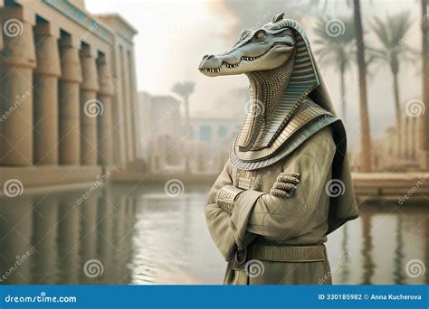 Crocodile-headed Egyptian God Sobek Standing In A Temple Royalty-Free ...