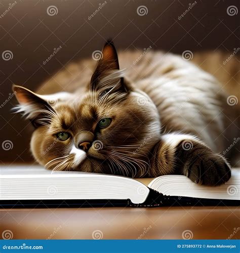 Portrait of a Fantasy Cat with Book Stock Illustration - Illustration ...