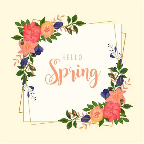 Colourful spring frame with different flowers | Free Vector