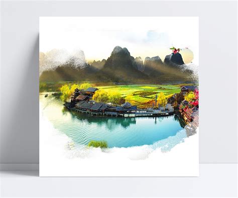 桂林上水风景海报背景设计模板素材
