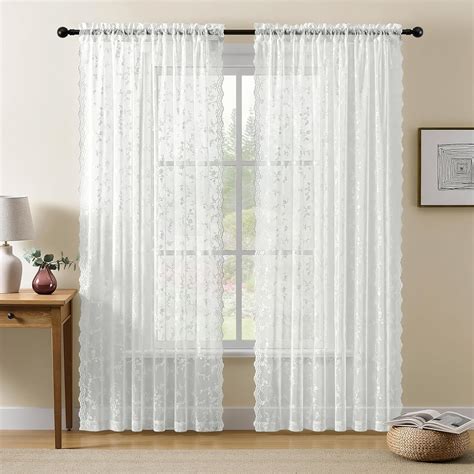 Amazon.com: HushLoom Sheer Lace Curtains 63 Inches Long, Vintage Floral ...