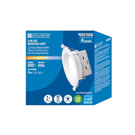 Utilitech White 4-in 600 -Lumens Switchable white Round Dimmable LED ...