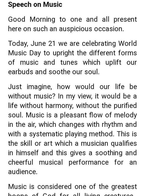 give a speech on music..!! - Brainly.in