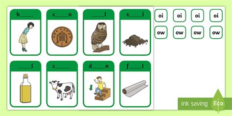 Phase 3 Digraphs ow and oi Peg Matching Game (teacher made)