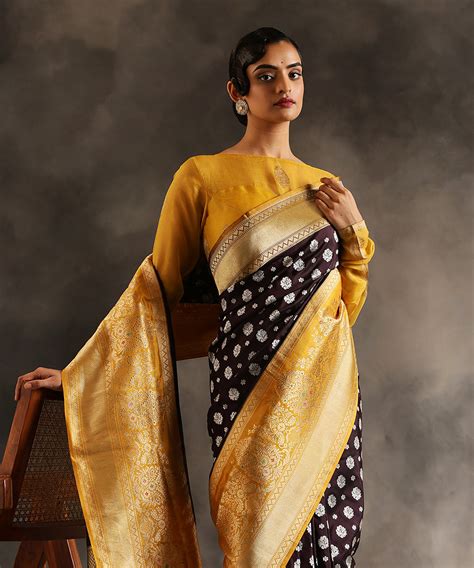 Handloom Black Pure Katan Silk Banarsi Saree With Traditional Motifs A ...