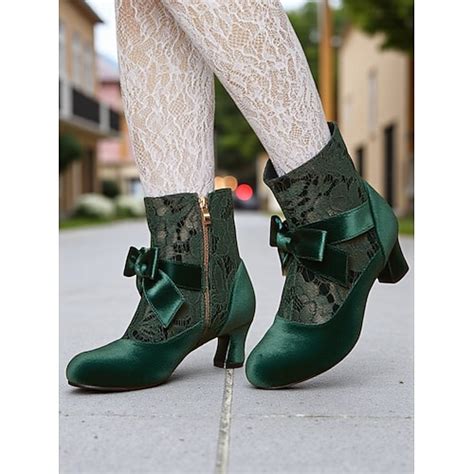 Women's Victorian Lace-Up Ankle Boots - Green Suede High Heel Booties ...