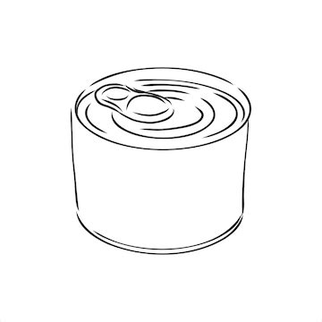 Hand drawn sketch of food can isolated, black and white simple line ...