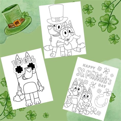 Bluey St Patricks Coloring Pages 3 Pack Digital Download Holiday Sheets for Kids Print at Home ...