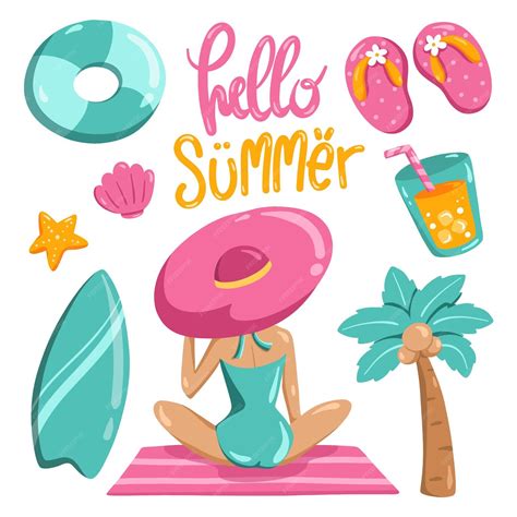 Premium Vector | Set of cute summer elements clip art