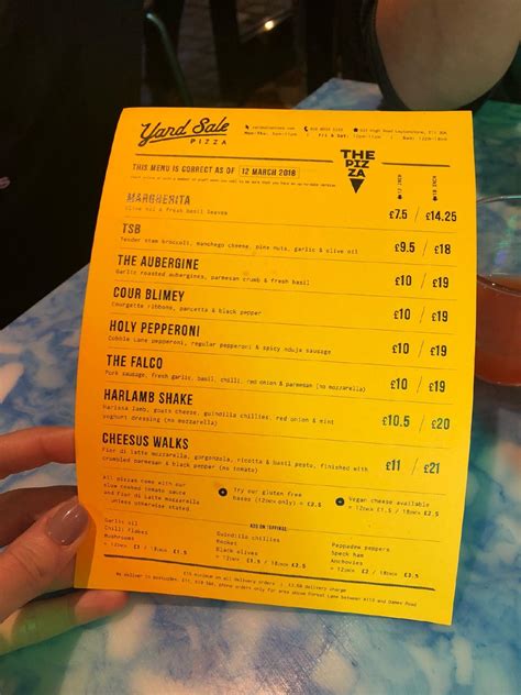 Menu at Yard Sale Pizza pizzeria, London, 622 High Rd Leytonstone
