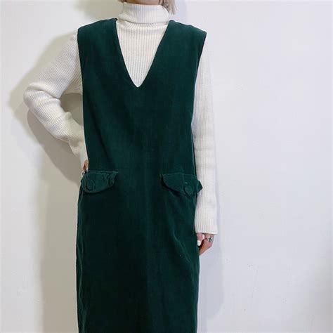 80s green corduroy jumper dress | LEMON