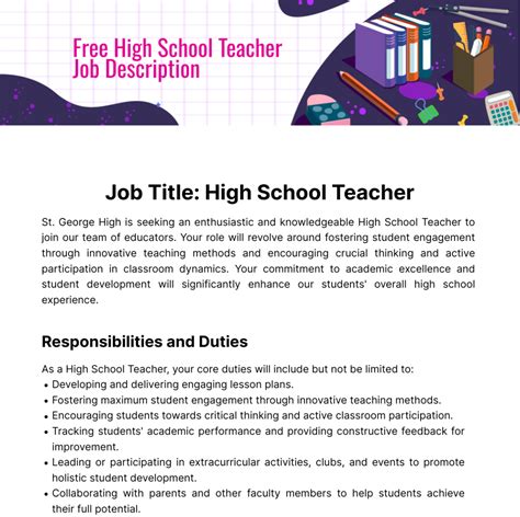 Free High School Teacher Job Description Template to Edit Online