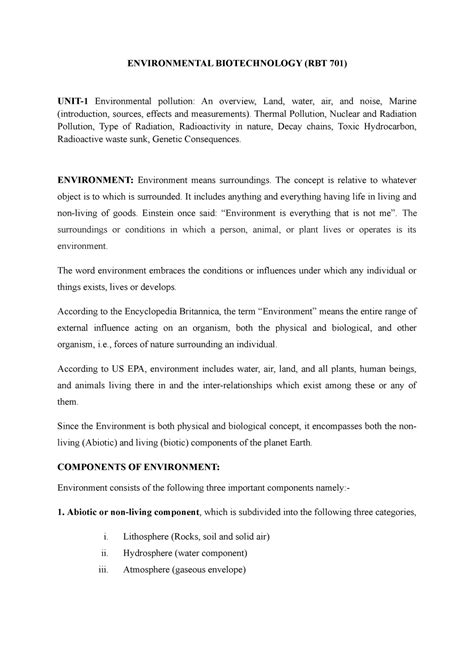 Environmental Biotechnology (UNIT 1 & 2) - ENVIRONMENTAL BIOTECHNOLOGY ...