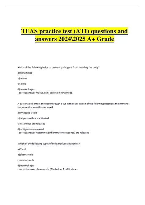 TEAS Practice Test (ATI) – Science & English Questions with Correct ...