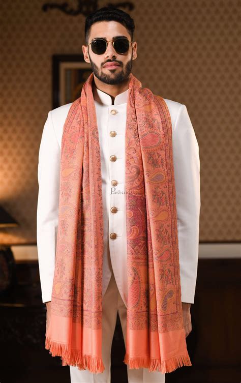 Pashtush Mens Jamawar Stole, Soft And Warm, Peach – Pashtush Shawl Store