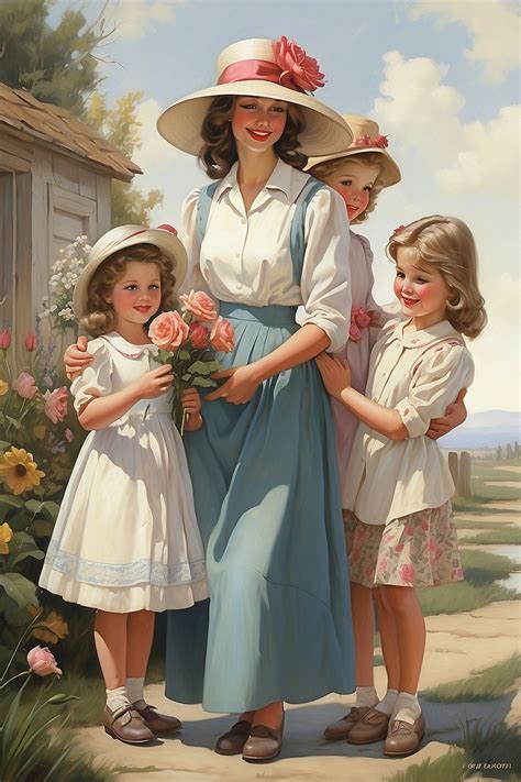 Vintage Mother And Children Art Free Stock Photo - Public Domain Pictures