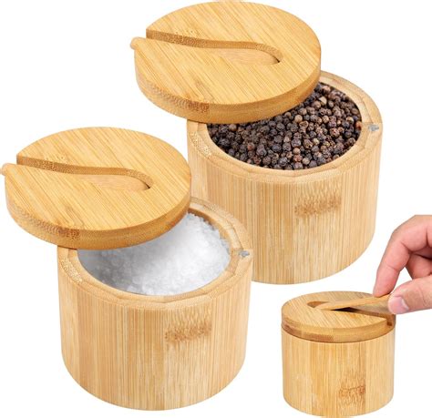 Amazon.com: RAETTER.LY Natural bamboo Salt and Pepper Bowl, Bamboo Salt ...