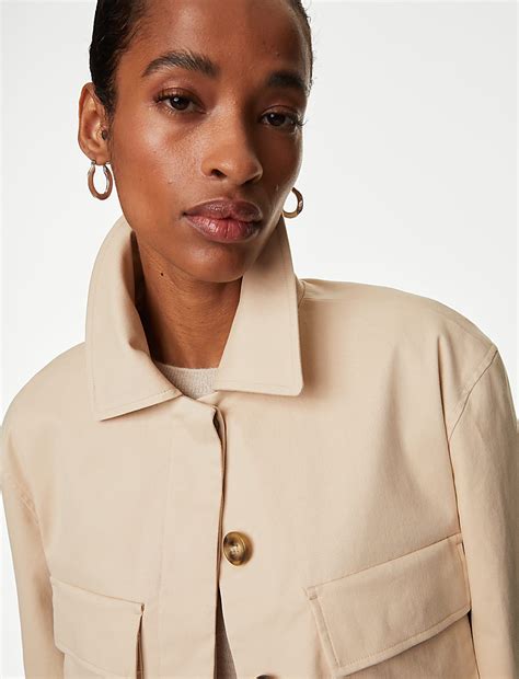 Buy Cotton Rich Collared Cropped Utility Jacket at Marks & Spencer