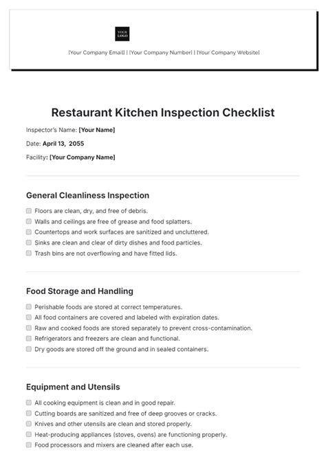 Restaurant Kitchen Checklist 的图像结果