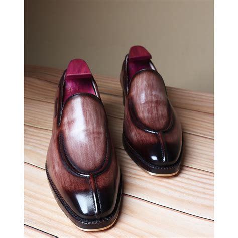 Brown Washed Patina Mirror Glossed Loafer With Metal Toe + Cuab Heel ...