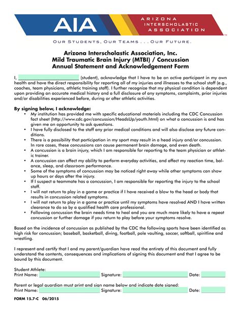 Arizona Interscholastic Association, Inc. Mild Traumatic Brain Injury ...