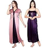 BAILEY SELLS Women's Embroiderd Ankle Length Satin Slip & Robe Maxi ...