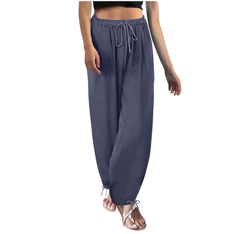 Jalioing Women's Summer Pants Drawstring Waist Baggy Straight Leg ...