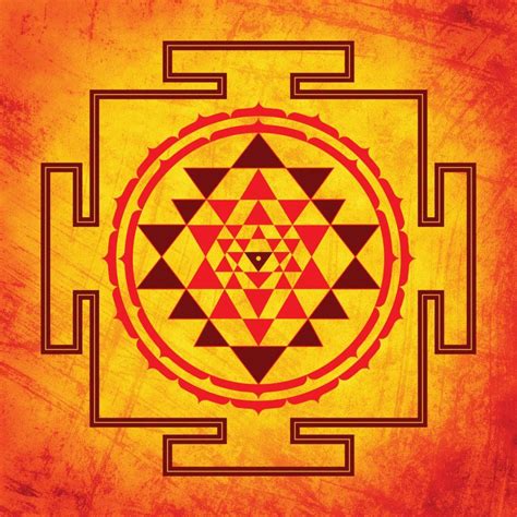 Orange Color Shri Yantra Wallpaper for Pooja Room - Magicdecor®