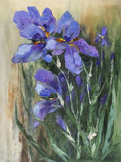 Original oil painting Irises - painting of blue flowers