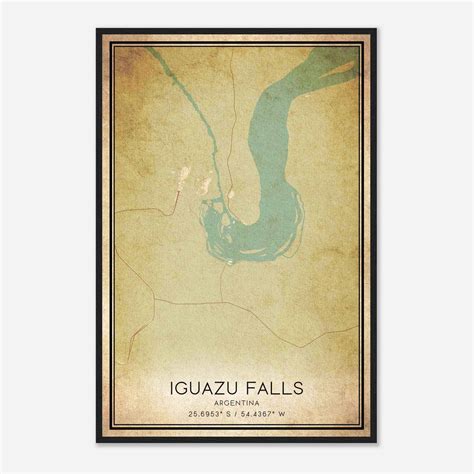 Vintage Iguazu Falls Argentina Map Poster, Iguazu Falls City Road Wall ...