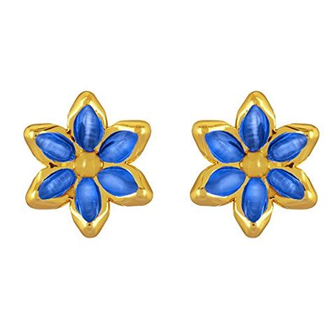 Buy Mahi Monalisa Cats Eye Dark Blue Floral Gold Plated Earrings for ...