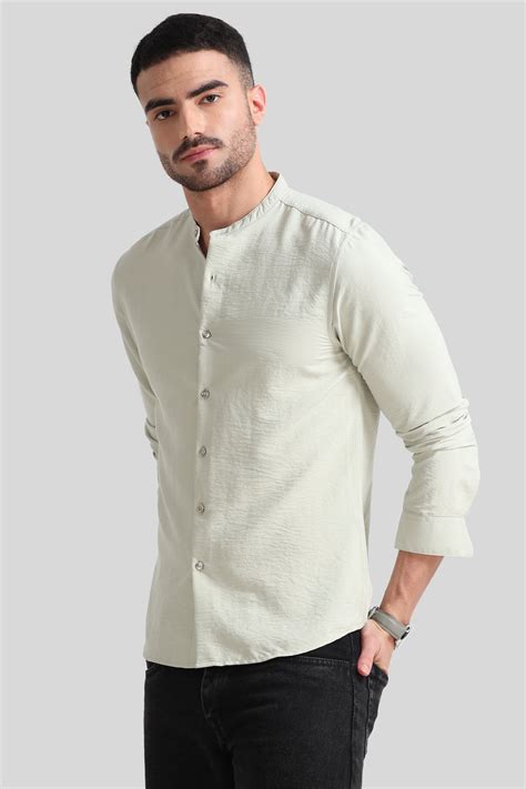 Shop Light Green Mandarin Collar Shirt online in India – OLDLOVE