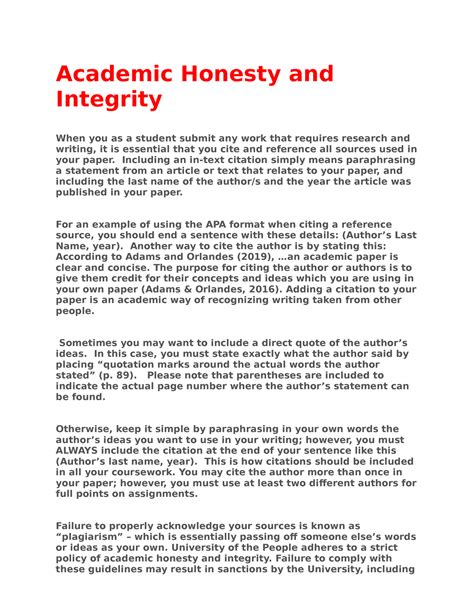 Academic Honesty and Integrity - Academic Honesty and Integrity When ...
