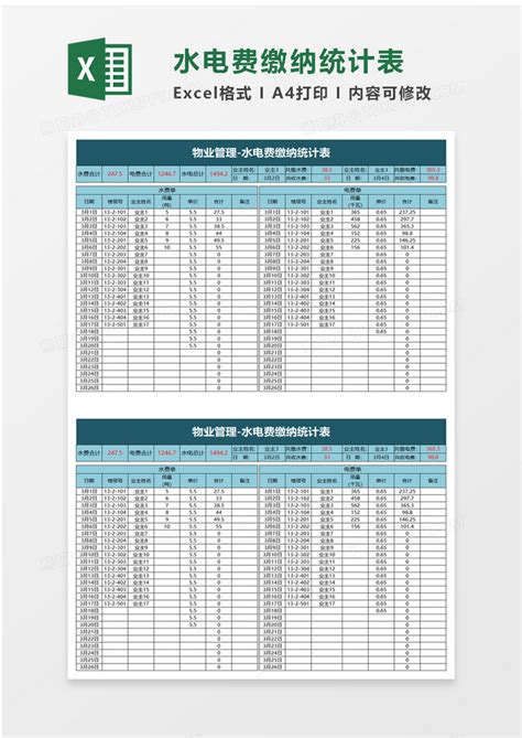 物业水电费缴纳统计表Excel模板下载_熊猫办公