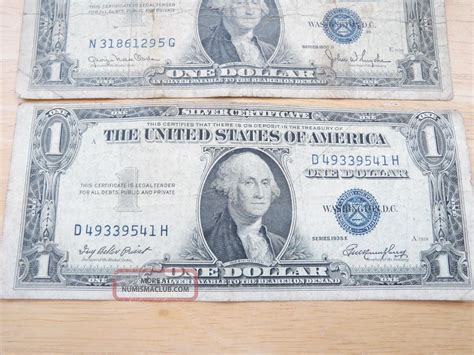 1935 D & E 3 U. S. Silver Certificate One Dollar Bills