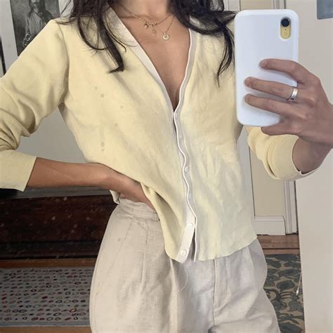 little cropped pale yellow cardigan 😌 so comfy - Depop
