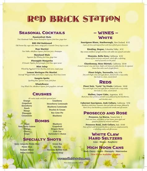 Red Brick Station Menu - Updated October 2025