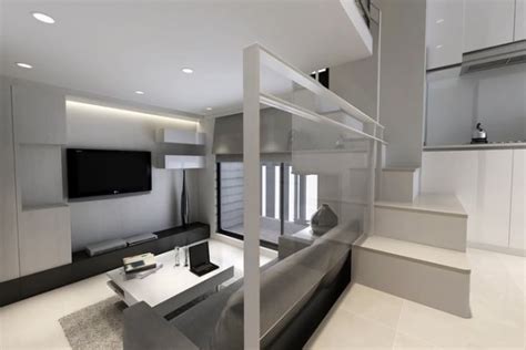 60平黑白简约两居室复式小户型家装案例效果图 - 家居装修知识网