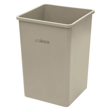 Winco PTCS-35BE Beige Square Tall Trash Can, 35 Gallon, 19-1/2" x 27-5/ ...