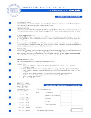 Fillable Online Lot Submission Form - stamp books - mbp-circlecouk Fax ...