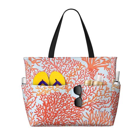Adobk Corals Print Beach Bag for Women Large Beach Tote Bag Waterproof ...