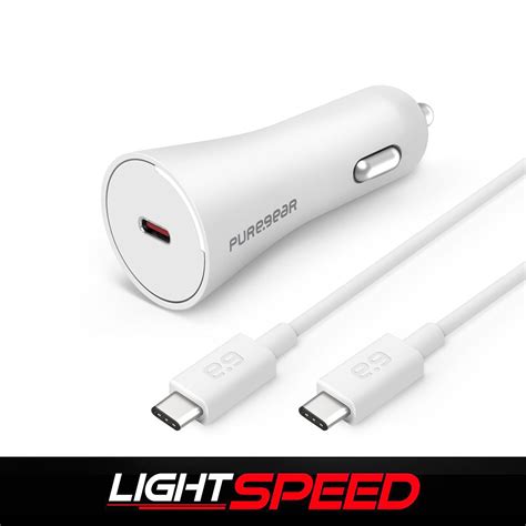 PureGear LightSpeed - 30W USB-C PD Car Charger + USB-C to USB-C Cable ...