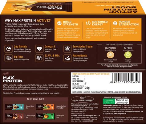 Buy RITEBITE MAX PROTEIN ACTIVE PEANUT BUTTER BARS 840G - PACK OF 12 ...