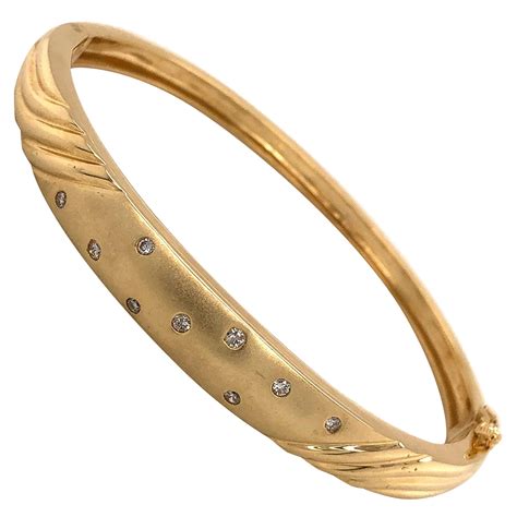 Engraved Satin 14 Karat Yellow Gold Bangle Bracelet For Sale at 1stDibs ...