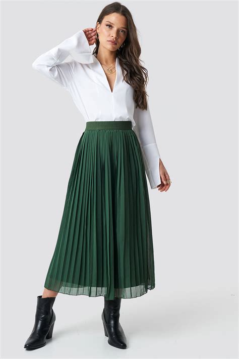 Pleated Long Skirt Green | NA-KD