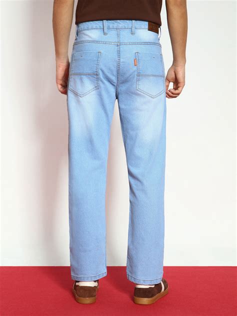 Men's Ice Blue Straight Fit Washed Jeans Stretchable – Urbano Fashion