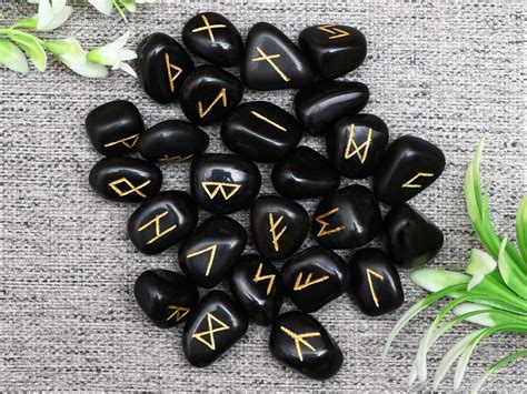 Buy Black Tourmaline Rune with Engraved Elder futhark Symbol & Gemstone ...