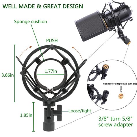 Buy Microphone Shock Mount with Pop Filter, Mic Anti-Vibration ...