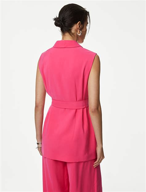 Buy Satin Look Belted Longline Waistcoat at Marks & Spencer
