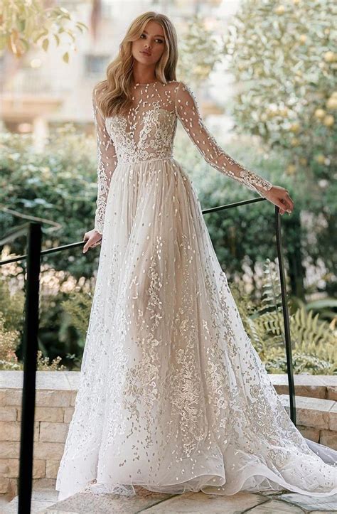 20 Chic & Sheer Wedding Dresses | Wedding dress long sleeve, Sheer wedding dress, Wedding ...